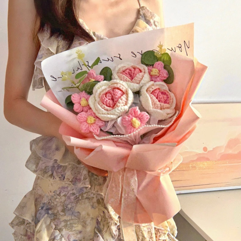 Hand-knitted wool crocheted bouquet