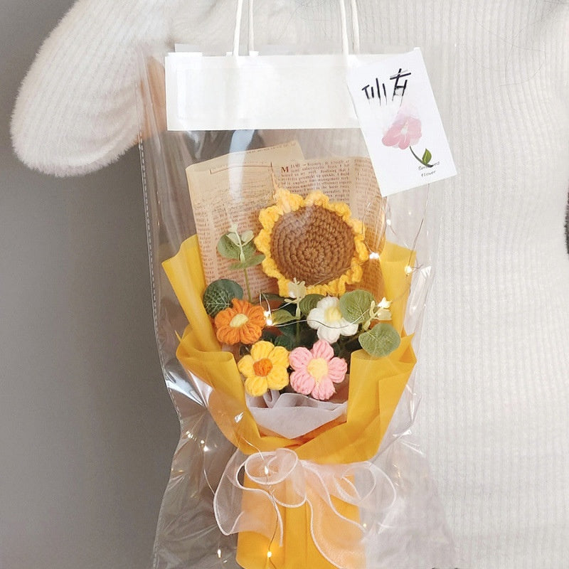 Hand-knitted wool crocheted bouquet