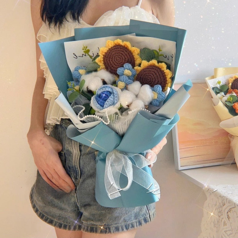 Hand-knitted wool crocheted bouquet