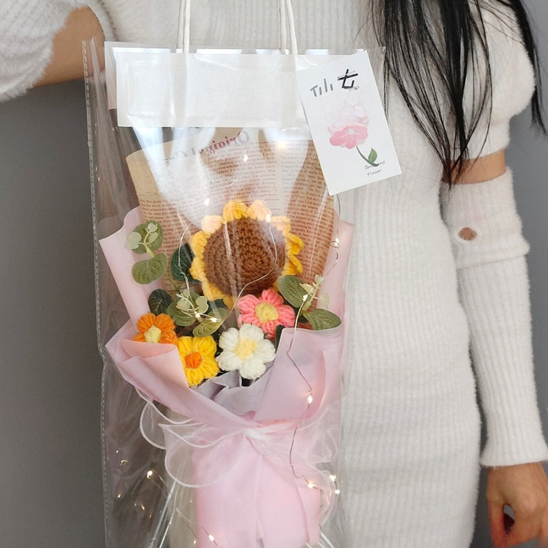 Hand-knitted wool crocheted bouquet