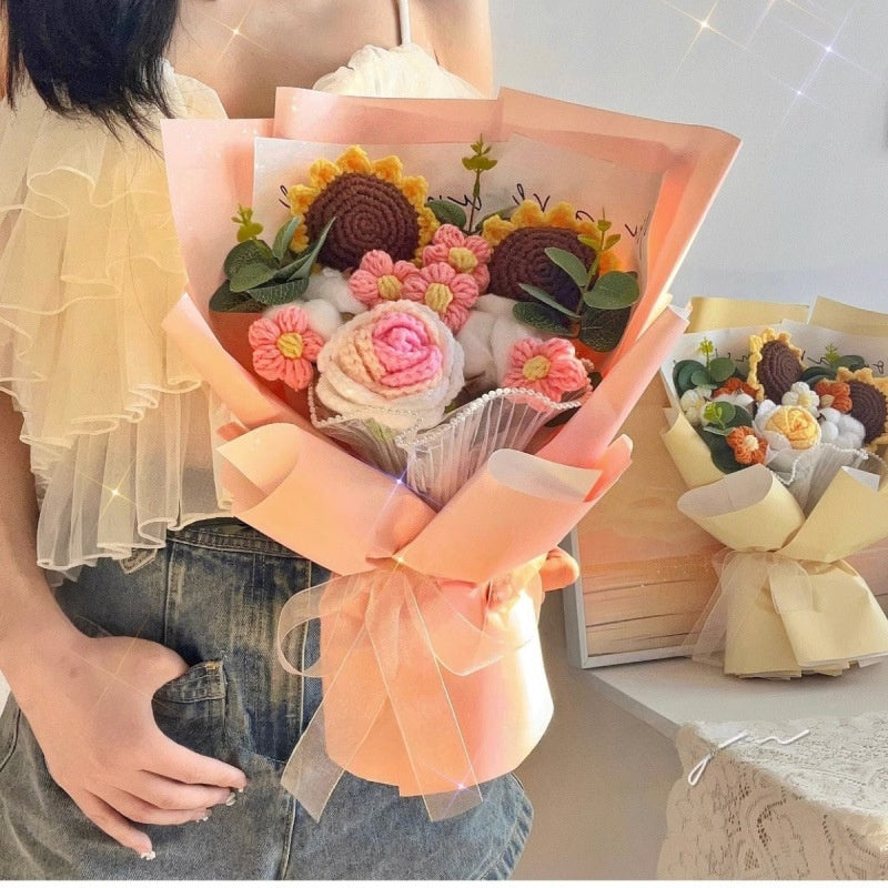 Hand-knitted wool crocheted bouquet