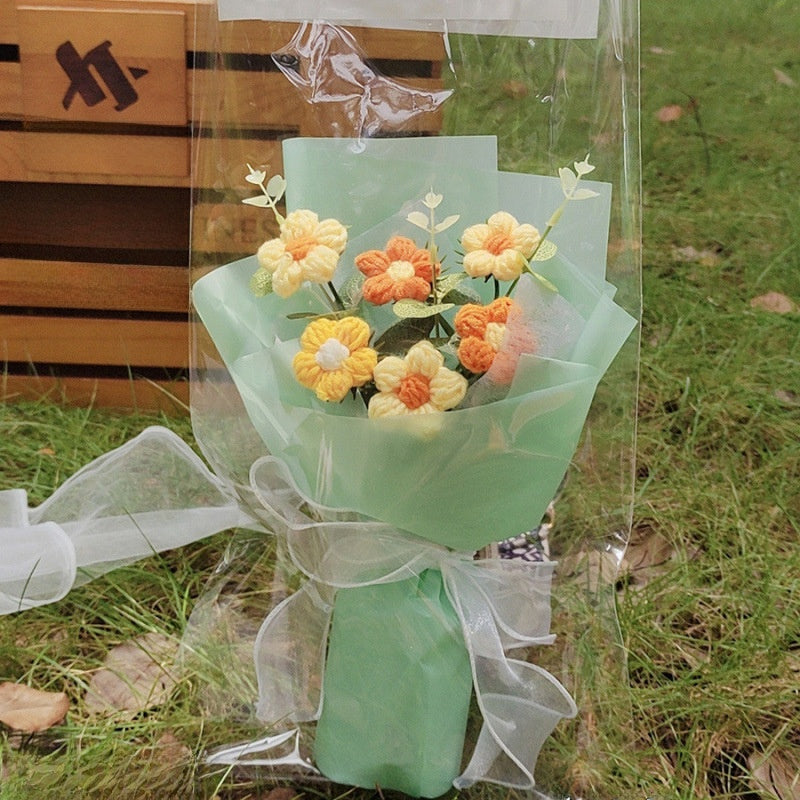 Hand-knitted wool crocheted bouquet