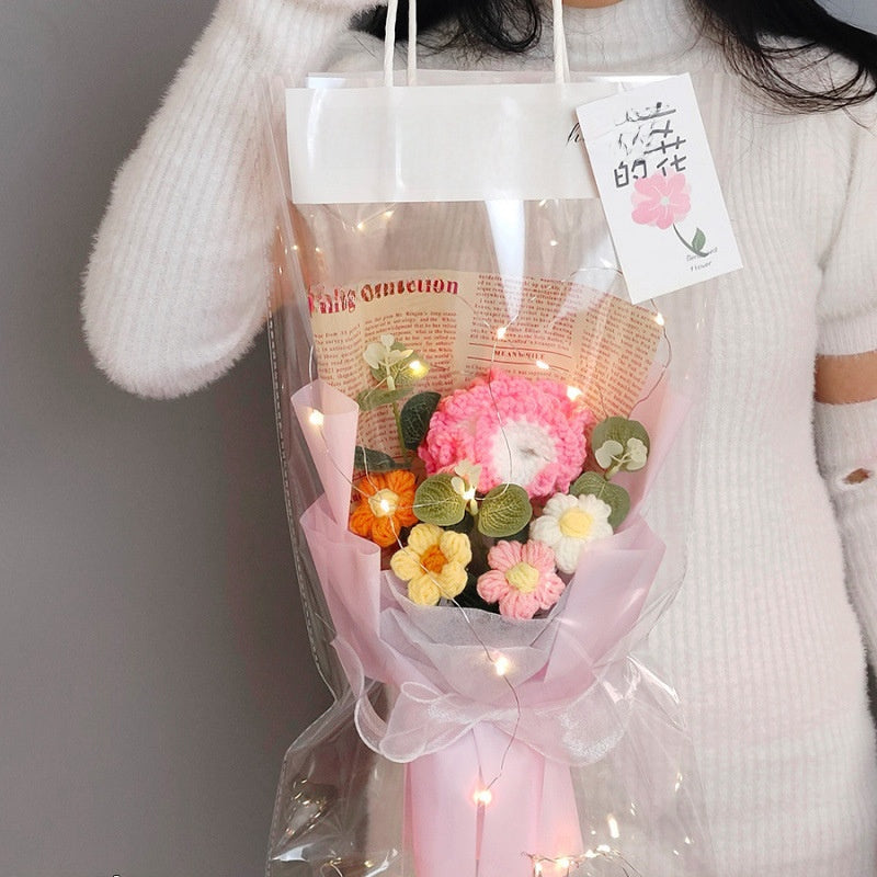 Hand-knitted wool crocheted bouquet