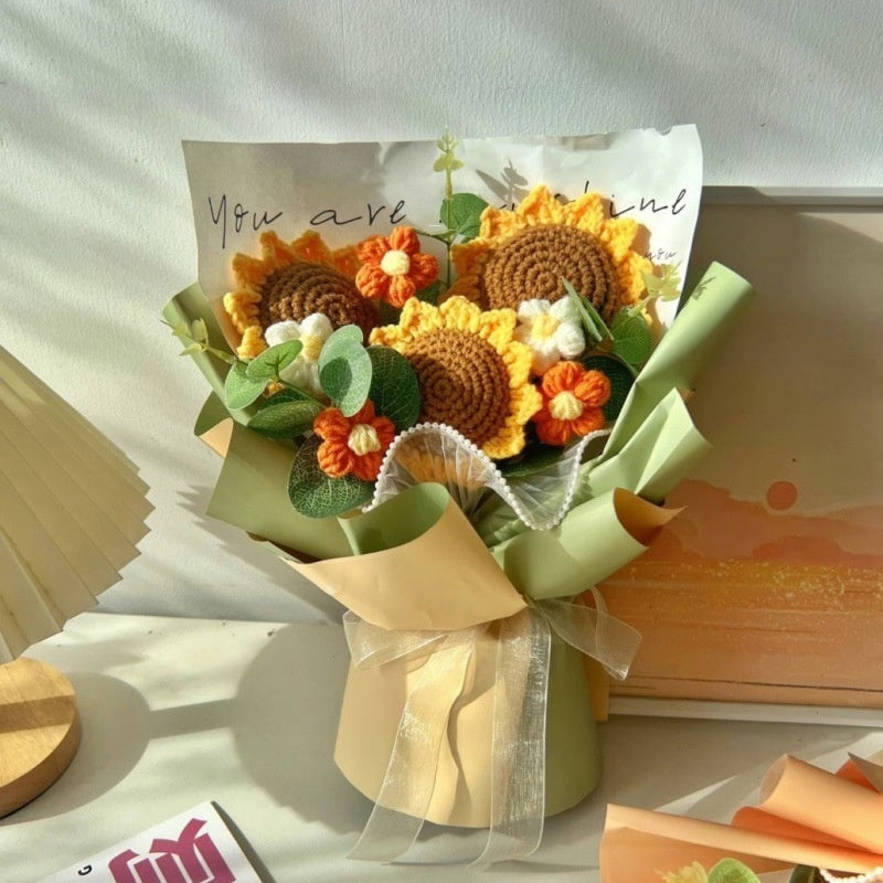 Hand-knitted wool crocheted bouquet