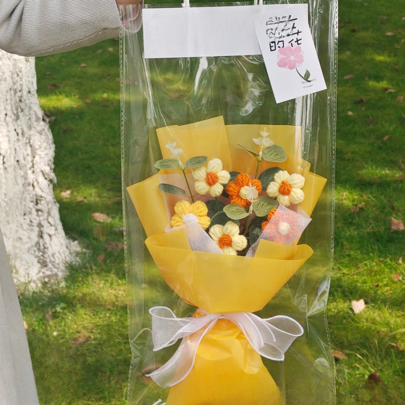 Hand-knitted wool crocheted bouquet