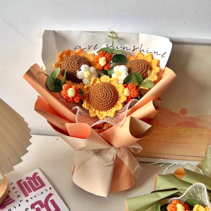 Hand-knitted wool crocheted bouquet