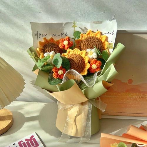 Hand-knitted wool crocheted bouquet