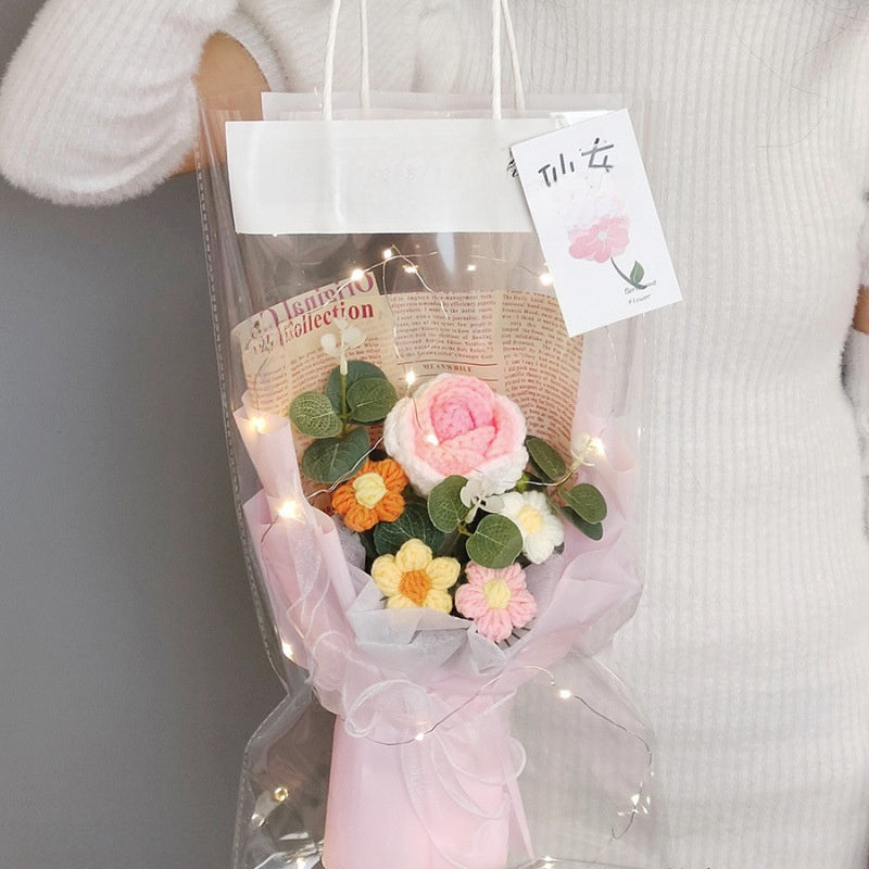 Hand-knitted wool crocheted bouquet