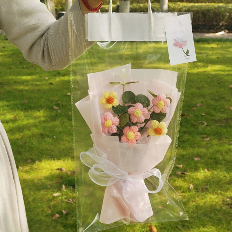 Hand-knitted wool crocheted bouquet