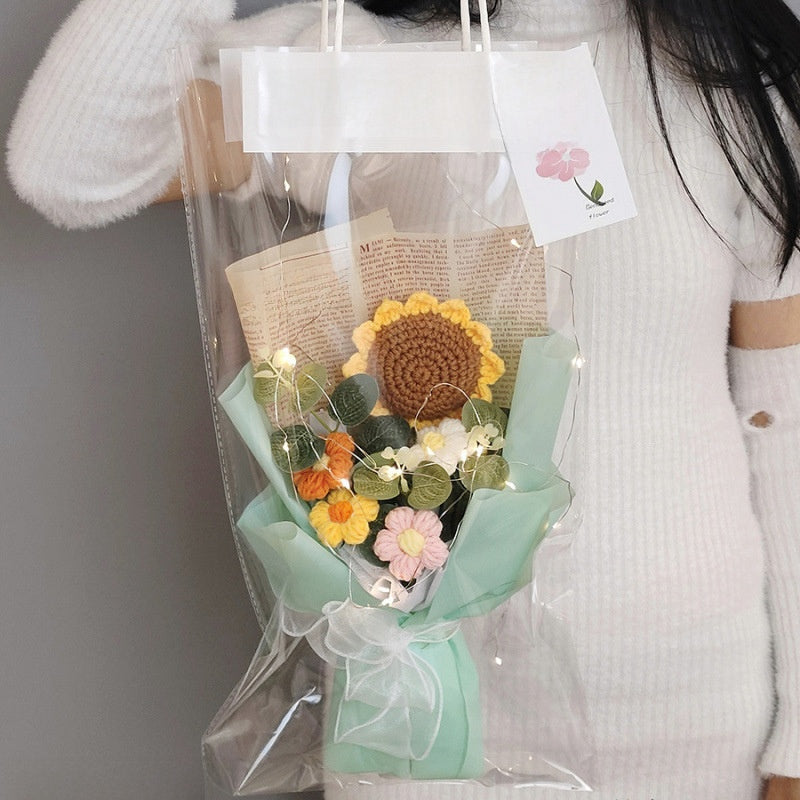 Hand-knitted wool crocheted bouquet