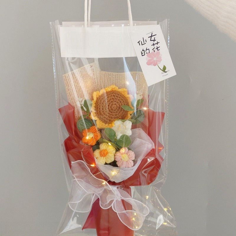 Hand-knitted wool crocheted bouquet