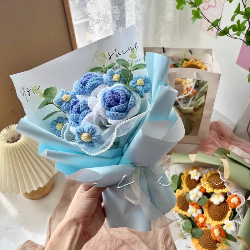 Hand-knitted wool crocheted bouquet